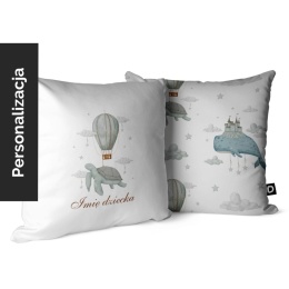 Personalizowana poduszka dziecięca z imieniem i żółwiem OCEAN DREAM z motywem balonów i oceanu