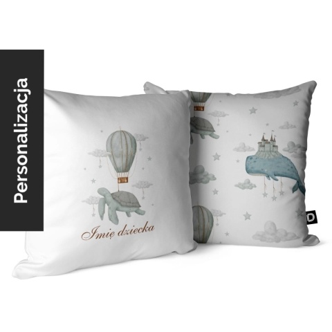 Personalizowana poduszka dziecięca z imieniem i żółwiem OCEAN DREAM z motywem balonów i oceanu
