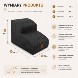 Schodki dla psa Milano Dark Grey 60x40x40 cm – wymiary i najważniejsze cechy produktu