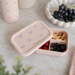 Różowy silikonowy lunchbox dla dzieci Kidzroom z motywem serc