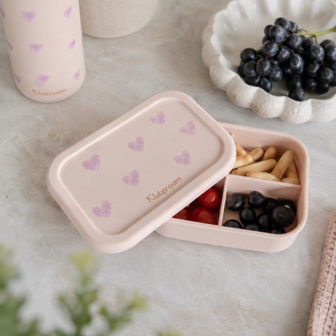 Różowy silikonowy lunchbox dla dzieci Kidzroom z motywem serc