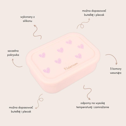 Silikonowy lunchbox dziecięcy Kidzroom z sercami i szczelną pokrywką