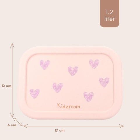 Różowy lunchbox Kidzroom z sercami wymiary 17 x 12 x 6 cm