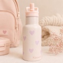 Różowy bidon termiczny dla dzieci 350 ml ze słomką i wzorem w serca