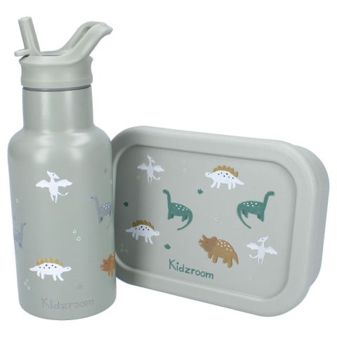 Lunchbox i bidon Kidzroom z dinozaurami – zestaw dla dzieci