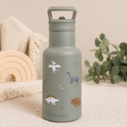 Zielona butelka termiczna dla dzieci 350 ml z motywem dinozaurów