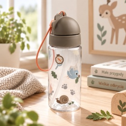 Beżowy bidon dziecięcy Done by Deer Forest Friends 350 ml ze słomką