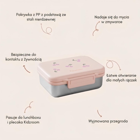 Różowy lunchbox Kidzroom w wisienki – cechy i funkcje pudełka śniadaniowego