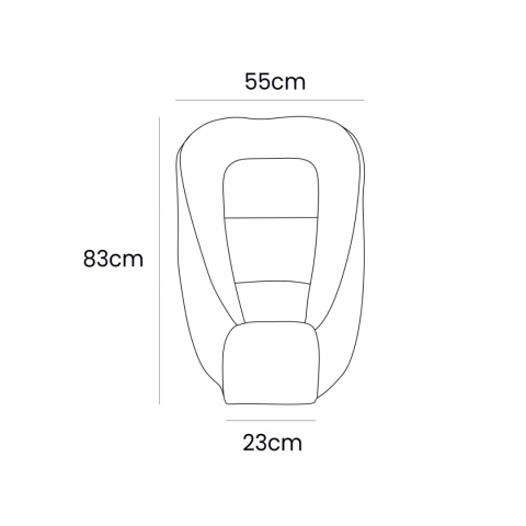 Wymiary kokonu niemowlęcego MeowBaby – 83 cm długości, 55 cm szerokości, 23 cm u podstawy