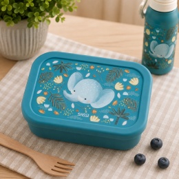 Niebieski lunchbox dla dziecka ze słonikiem – pudełko śniadaniowe