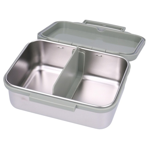 Metalowy lunchbox dla dziecka Kidzroom z motywem dinozaurów – otwarte pudełko z przegrodą