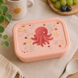 Różowy silikonowy lunchbox dla dziecka z ośmiornicą