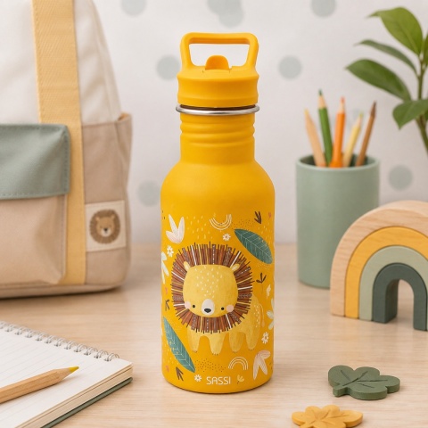Butelka na wodę dla dzieci SASSI Lew 500 ml ze stali nierdzewnej