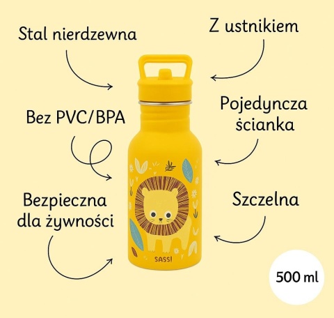 Butelka ze stali nierdzewnej dla dzieci SASSI Lew 500 ml