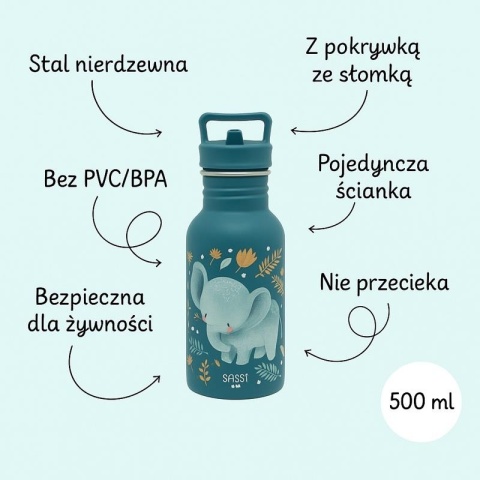 Bidon SASSI Słonik 500 ml ze stali nierdzewnej – cechy produktu