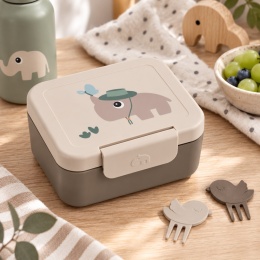 Beżowy lunchbox dziecięcy Done by Deer Elphee ze słonikiem