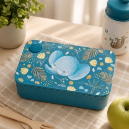 Niebieski lunchbox dla dziecka Sassi ze słonikiem