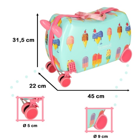 Walizka dziecięca na kółkach z motywem lodów – wymiary 45 × 22 × 31,5 cm
