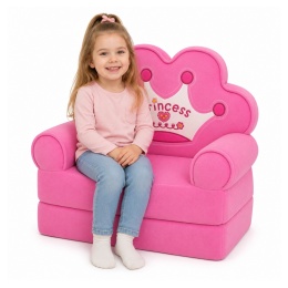 Różowy rozkładany fotel 2w1 dla dzieci z koroną Princess