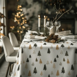 Obrus świąteczny WINTER Minimalistyczne Choinki w zielone i złote choinki – dekoracja stołu na Boże Narodzenie