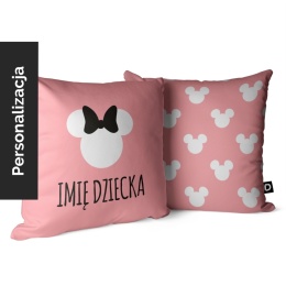 Różowa poduszka dziecięca z motywem Minnie z możliwością personalizacji imieniem dziecka