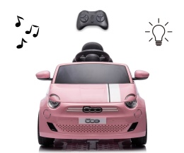 Różowy samochód na akumulator Fiat 500e dla dzieci z pilotem i światłami