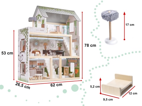 Drewniany domek dla lalek LULILO Floro 78 × 62 × 26,5 cm