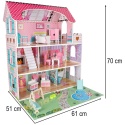 Drewniany domek dla lalek z ogródkiem – wymiary 70 × 61 × 51 cm