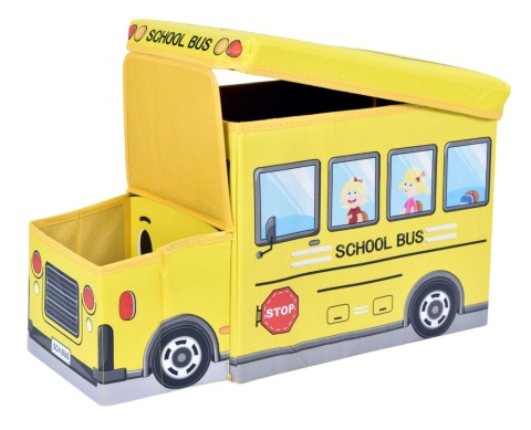 Żółty pojemnik na zabawki autobus szkolny z otwieranymi schowkami