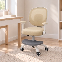 Kremowe ergonomiczne krzesło dziecięce do biurka z regulowanym podnóżkiem