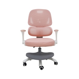 Różowe ergonomiczne krzesło do biurka dla dziecka z podłokietnikami i podnóżkiem