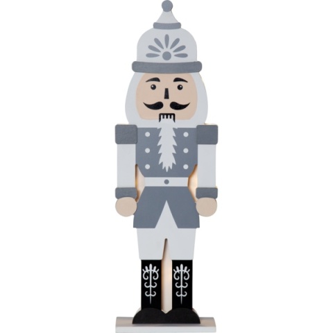 Drewniany dziadek do orzechów LED NUTCRACKER o wysokości 52 cm, w biało-szarym mundurze