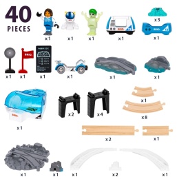 BRIO World 36155 – 40 elementów kosmicznej kolejki, drewniane tory, pojazdy, figurki i stacja