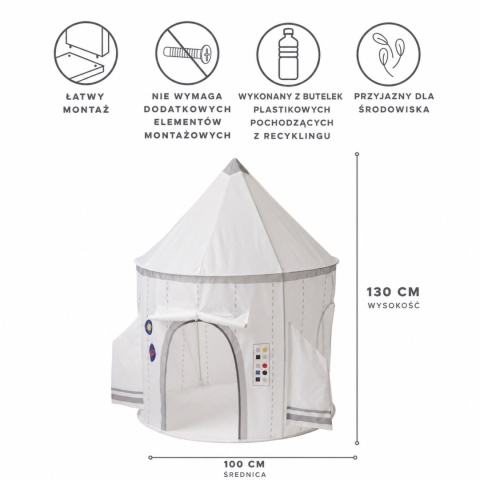 Namiot dziecięcy rakieta kosmiczna o średnicy 100 cm i wysokości 130 cm – wymiary i cechy produktu