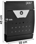Wymiary czarnej skrzynki na listy IVAR z gazetnikiem – wysokość 45 cm, szerokość 35 cm i głębokość 10 cm
