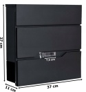 Wymiary czarnej skrzynki na listy VIDAR – wysokość 37 cm, szerokość 37 cm, głębokość 11 cm.