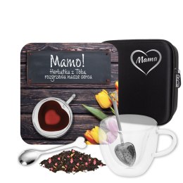 Zestaw prezentowy dla mamy herbata kubek zaparzacz i etui Mama