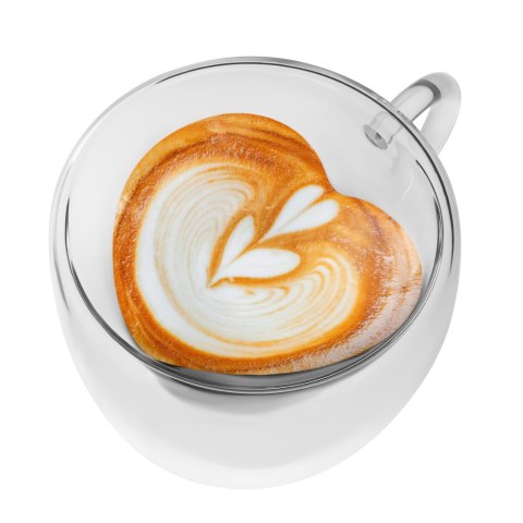Szklanka do kawy latte z mlekiem i wzorem serca, filiżanka transparentna