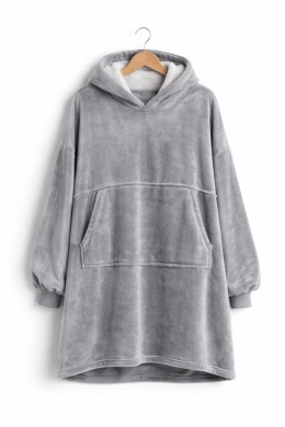 Szara bluza oversize z kapturem i kieszenią kangurką – miękka bluza damska