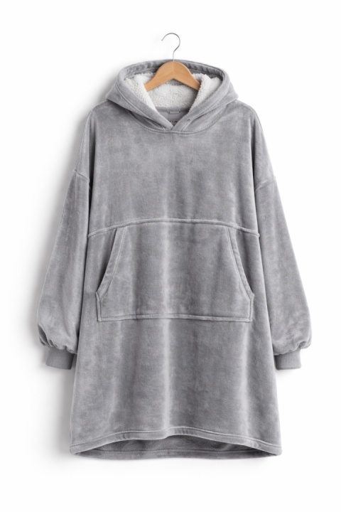 Szara bluza oversize z kapturem i kieszenią kangurką – miękka bluza damska