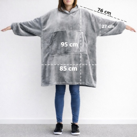 Szara bluza oversize z kapturem - wymiary bluzy damskiej z długimi rękawami