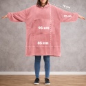 Wymiary różowej bluzy koc dla dziecka 95x85 cm – długość rękawa 76 cm, szerokość 27 cm